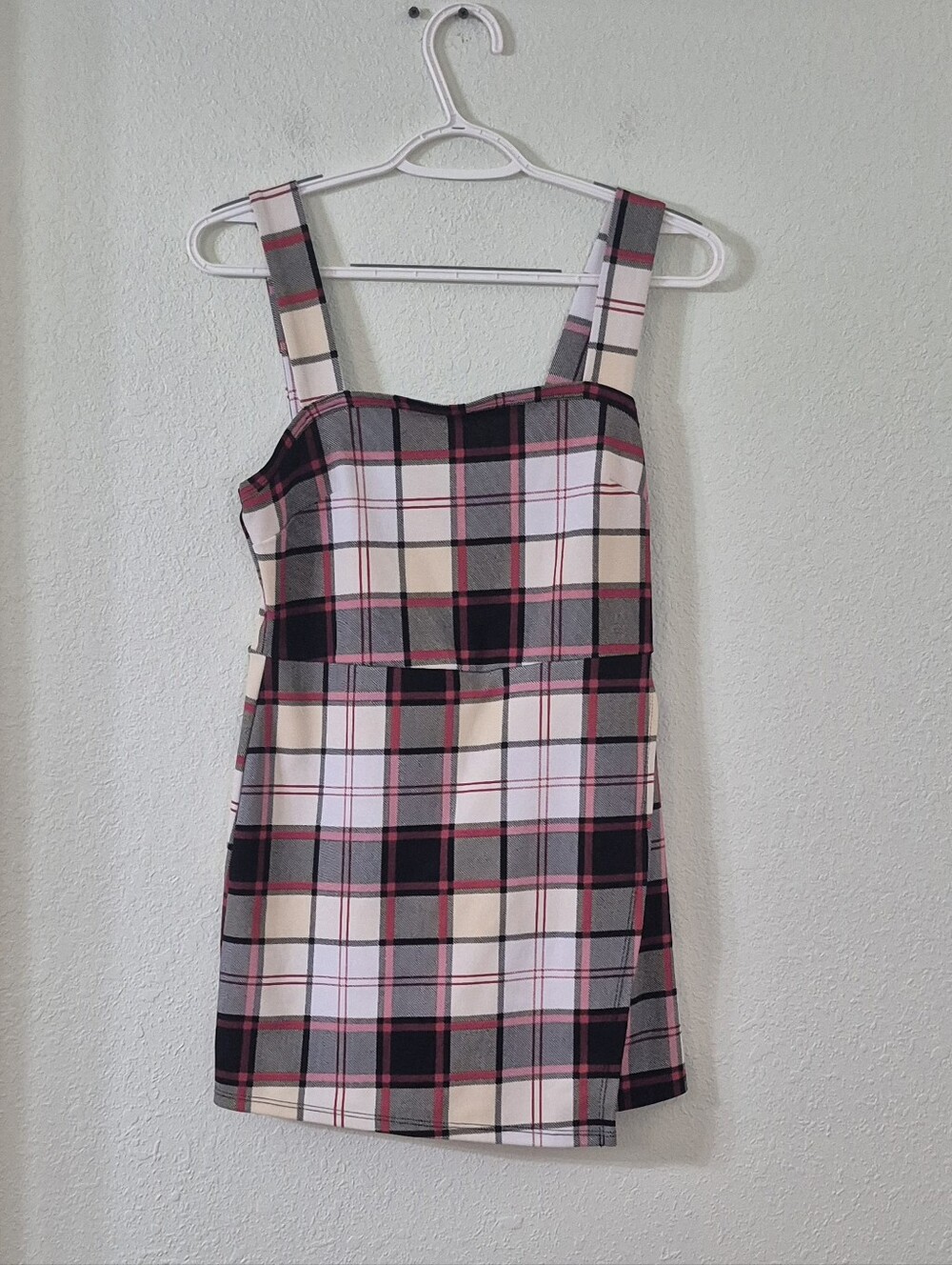 Papaya Red Black Cream Gray Plaid Sleeveless Mini Romper